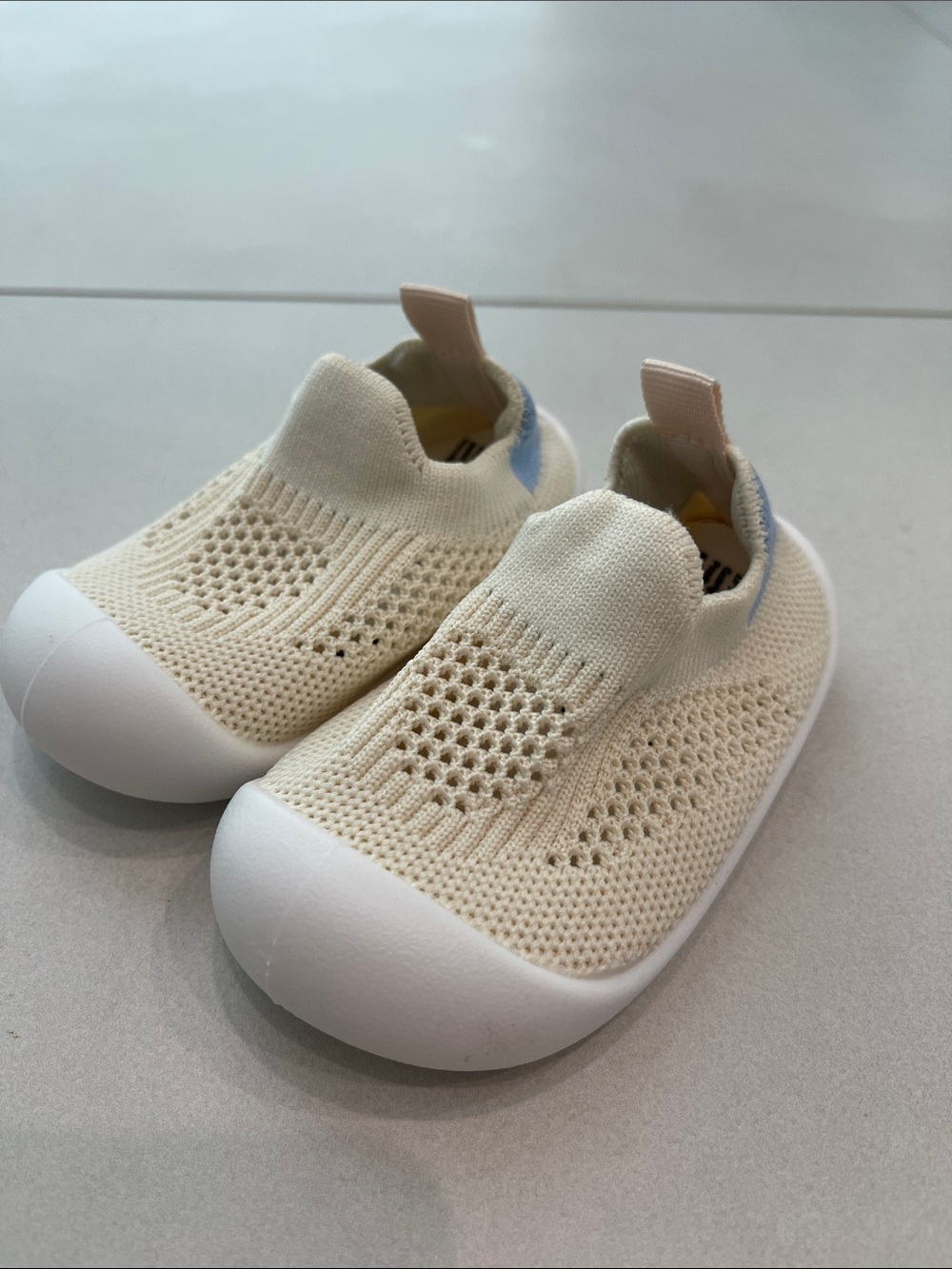Amazon Baby Slip-On Knit Sneakers in Cream with White Sole